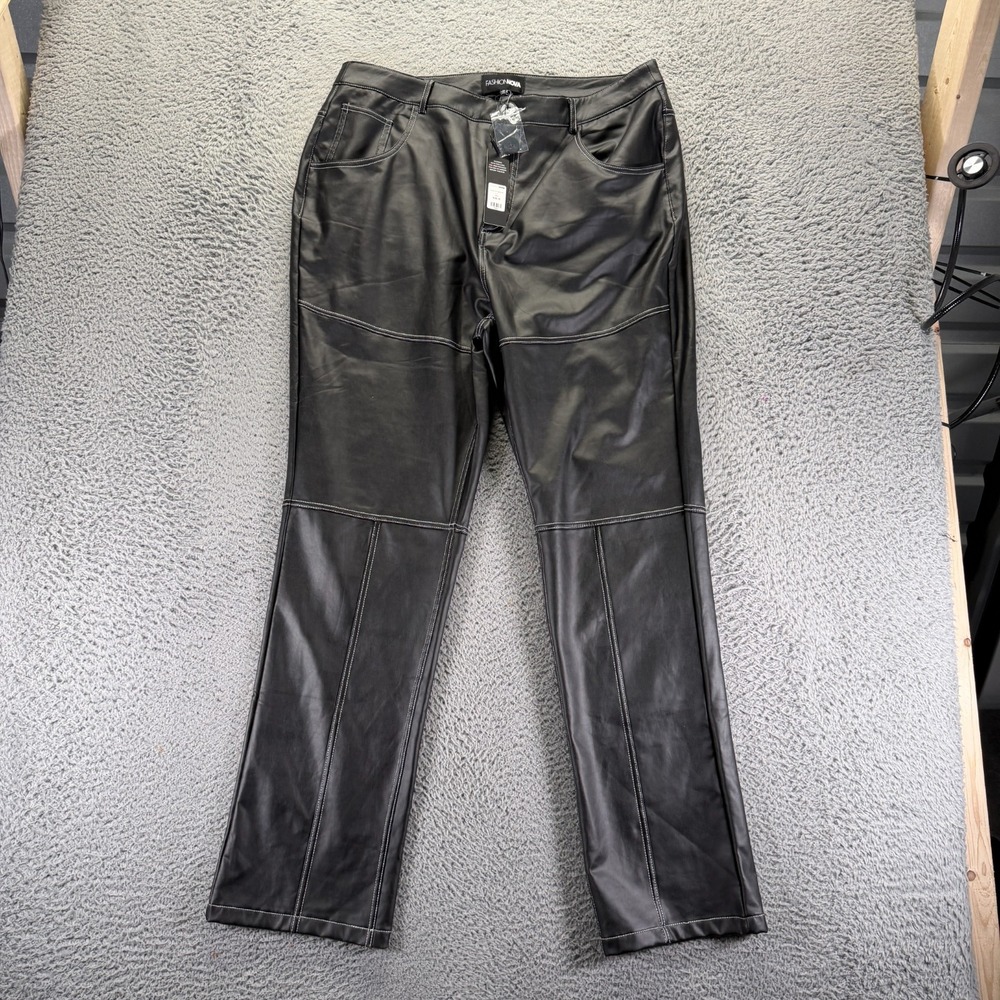 Fashion Nova Andrea Pant Women's 1X Black Faux Leather Straight Leg Biker Moto